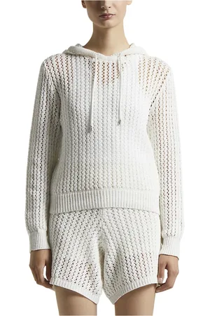 PESERICO SIGN Strik, Dame, Hvid, XL, Bomuld, Ren bomuld cordonetto sweater med pailletter