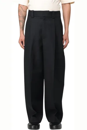 Jacquemus Bukser, Herre, Sort, M, Tyl, Sorte Højtaljede Tapered Bukser