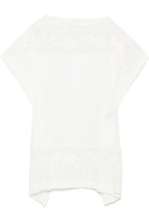 ERMANNO SCERVINO Kjole, Dame, Hvid, M, Hvid Blomstret Blonder Bådhals Kjole