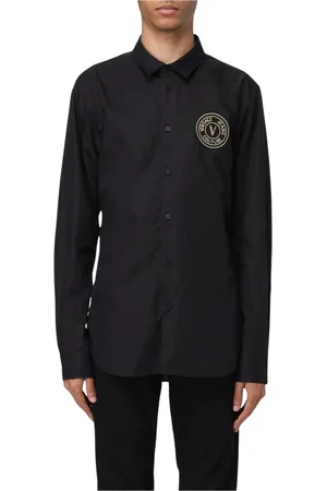 VERSACE Skjorte, Herre, Sort, 2XL, Uld, Luksuriøs Guldskjorte