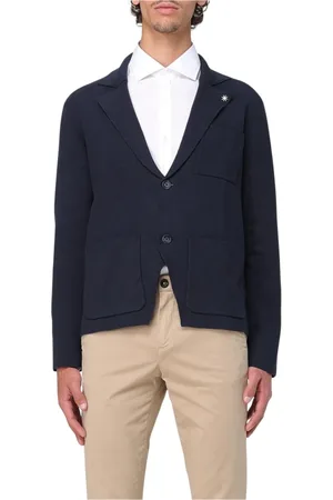Manuel Ritz Jakke, Herre, Blå, XL, Bomuld, Blå Blazer med Hakrevers