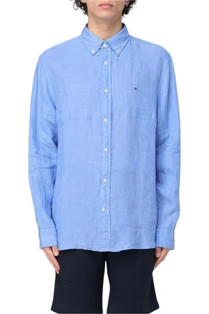 Tommy Hilfiger Skjorte, Herre, Blå, 2XL, Linned, Blåt Linned Skjorte