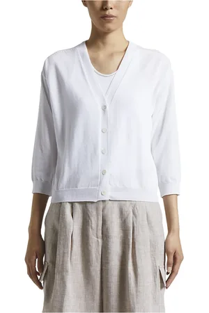 PESERICO SIGN Strik, Dame, Hvid, 2XS, Bomuld, Ren bomuld crepe tricot cardigan