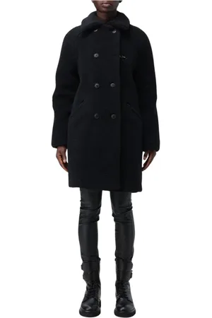 FAY Frakke, Dame, Sort, S, Sort Shearling DoubleBreasted Coat