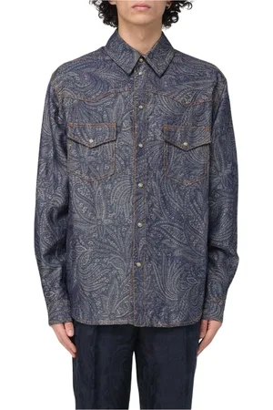 Etro Skjorte, Herre, Blå, S, Denim, Denim Western Skjorte i Blå Paisley