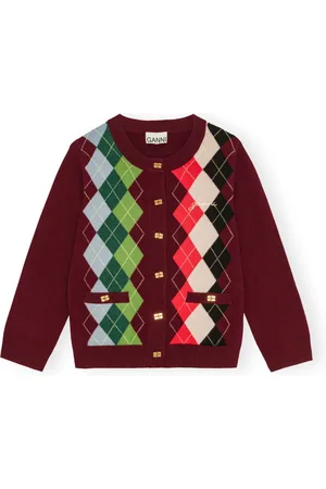 Ganni Strik, Dame, Flerfarvet, M, Uld, Harlekin Check Cashmere Uld Cardigan