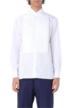 LARDINI Skjorte, Herre, Hvid, XL, Bomuld, Sort Plisseret Formel Skjorte