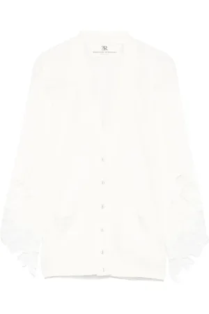 ERMANNO SCERVINO Strik, Dame, Hvid, M, Uld, Hvid V-hals Sweater med Lommer