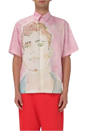 Msgm Skjorte, Herre, Lyserød, L, Bomuld, Portrait Print Skjorte