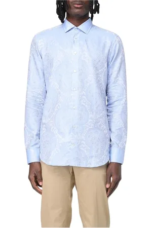 Etro Skjorte, Herre, Blå, L, Linned, Blå Paisley Linnedskjorte