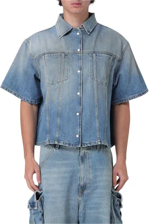 1989 STUDIO Skjorte, Herre, Blå, S, Denim, Denim Skjorte Kort Ærme Klassisk Stil