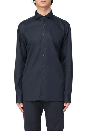 corneliani Skjorte, Herre, Sort, XL, Bomuld, Blå Slim Fit Skjorte