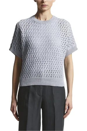 PESERICO SIGN Strik, Dame, Blå, XL, Bomuld, Bomuldscordonnet sweater med pailletter
