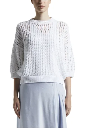 PESERICO SIGN Strik, Dame, Hvid, 2XS, Bomuld, Oversize sweater i ren bomuld med palietter