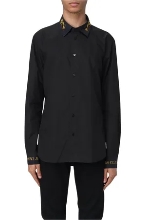 VERSACE Skjorte, Herre, Sort, 2XL, Bomuld, Sort Broderet Krave Skjorte