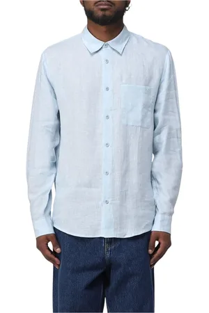 A.P.C. Skjorte, Herre, Blå, L, Linned, Blåt Linnedskjorte Klassisk Stil