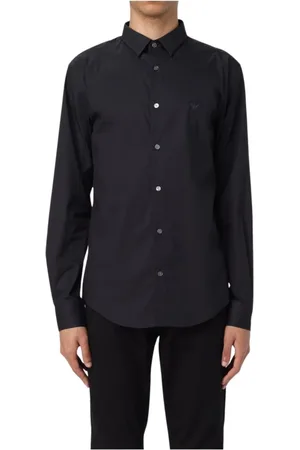 Emporio Armani Skjorte, Herre, Sort, XL, Bomuld, Herre Logo Skjorte i Bomuldsblanding