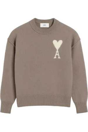 Ami Strik, Herre, Grå, 2XL, Uld, Hjerte-logo sweater