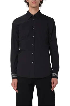 Alexander McQueen Skjorte, Herre, Sort, M, Bomuld, Sort Poplin Skjorte med Manchet Branding