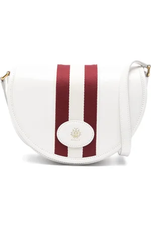 Bally Taske, Dame, Hvid, ONE SIZE, Uld, Hvid Foldover Skuldertaske med Stribedetaljer