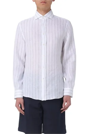 Brunello Cucinelli Skjorte, Herre, Hvid, XL, Hvid Pinstripe Skjortekjole