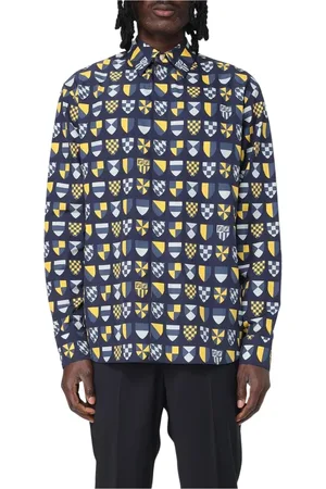 Fendi Skjorte, Herre, Flerfarvet, M, Silke Logo Skjorte Marineblå