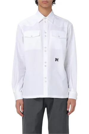 Palm Angels Skjorte, Herre, Hvid, S, Uld, Broderet Logo Western Skjorte Stilfuld
