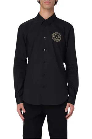 VERSACE Skjorte, Herre, Sort, XS, Uld, Stilfuld Sort Button-Up Skjorte
