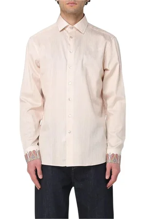 Etro Skjorte, Herre, Gul, M, Bomuld, Stribet Paisley Manchet Skjorte