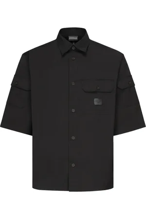 Emporio Armani Skjorte, Herre, Sort, L, Sort Tekstilskjorte Klassisk Krave