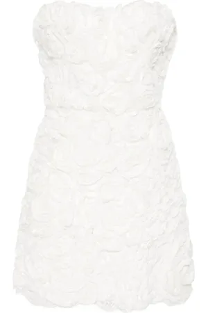 ERMANNO SCERVINO Kjole, Dame, Hvid, XS, Blomstret Blonde Stropløs Kjole