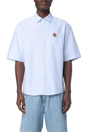 Kenzo Skjorte, Herre, Blå, 2XL, Bomuld, Blå Broderet Skjorte