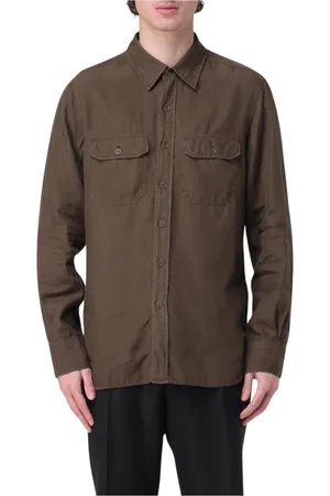 Tom Ford Skjorte, Herre, Brun, 3XL, Bomuld, Brun Bomuld Langærmet Skjorte