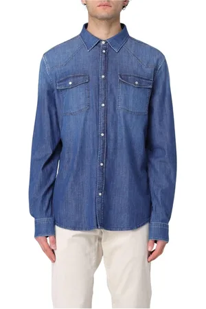 Dondup Skjorte, Herre, Blå, XL, Denim, Blå Denim Casual Langærmet Skjorte