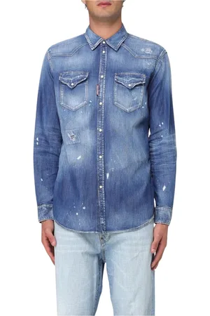 Dsquared2 Skjorte, Herre, Blå, L, Denim, Slidt Denim Skjorte Langærmet