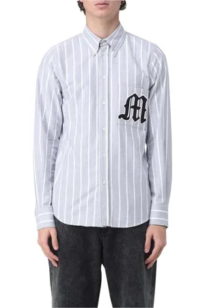 Msgm Skjorte, Herre, Grå, M, Bomuld, Broderet Logo Stribet Bomuldsskjorte