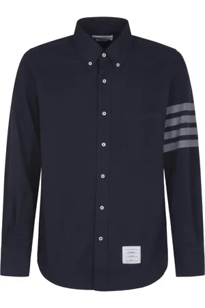 Thom Browne Skjorte, Herre, Blå, L, Bomuld, Blå Flannel Skjorte Med Lige Pasform