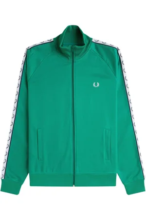 Fred Perry Sweathshirts & Hoodies, Herre, Grøn, S, Bomuld, Båndet Track Jacket Label Grøn