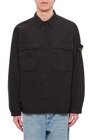 Stone Island Jakke, Herre, Sort, M, Bomuld, Sand Langærmet Skjorte