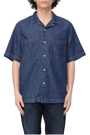 Diesel Skjorte, Herre, Blå, M, Denim, Afslappet Denim Skjorte Kort Ærme