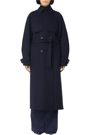 Max Mara Frakke, Dame, Blå, 2XS, Uld, Kashmir Dobbeltbrystet Trenchcoat