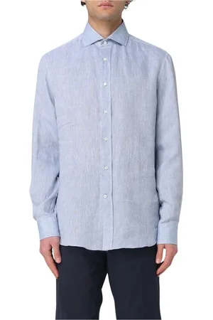 Brunello Cucinelli Skjorte, Herre, Blå, L, Uld, Elegant Linen Dress Shirt