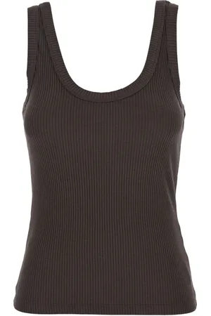 TELA Top, Dame, Brun, M, Bomuld, Brun Rib Strik Ærmeløs Top