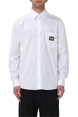 Dolce & Gabbana Skjorte, Herre, Hvid, XL, Bomuld, Metal Logo Langærmet Skjorte
