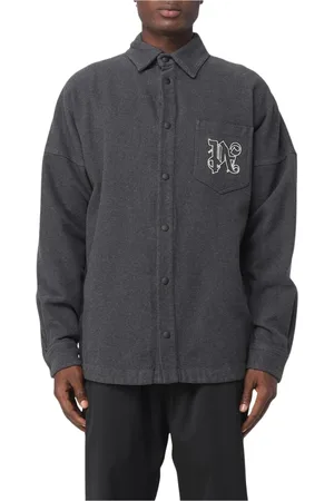 Palm Angels Jakke, Herre, Grå, S, Bomuld, Monogram Flannel Overshirt Grå