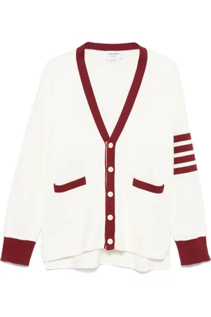 Thom Browne Strik, Herre, Flerfarvet, M, Hvid Sweater med Knapper og Lommer