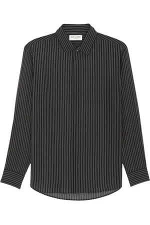 Saint Laurent Skjorte, Herre, Sort, M, Silke Georgette Skjorte med Pinstripes