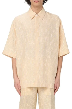 Fendi Skjorte, Herre, Gul, S, Linned, Geometrisk Mønster Linned Skjorte