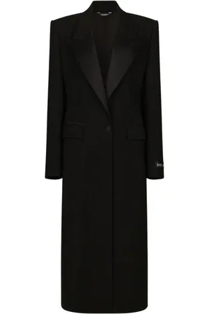 Dolce & Gabbana Frakke, Dame, Sort, XS, Uld, Luksuriøs Uld Silke Frakke med Shawl Krave