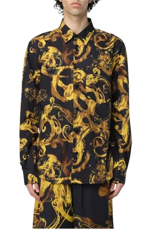 VERSACE Skjorte, Herre, Flerfarvet, L, Uld, Barok Print Guld Langærmet Skjorte
